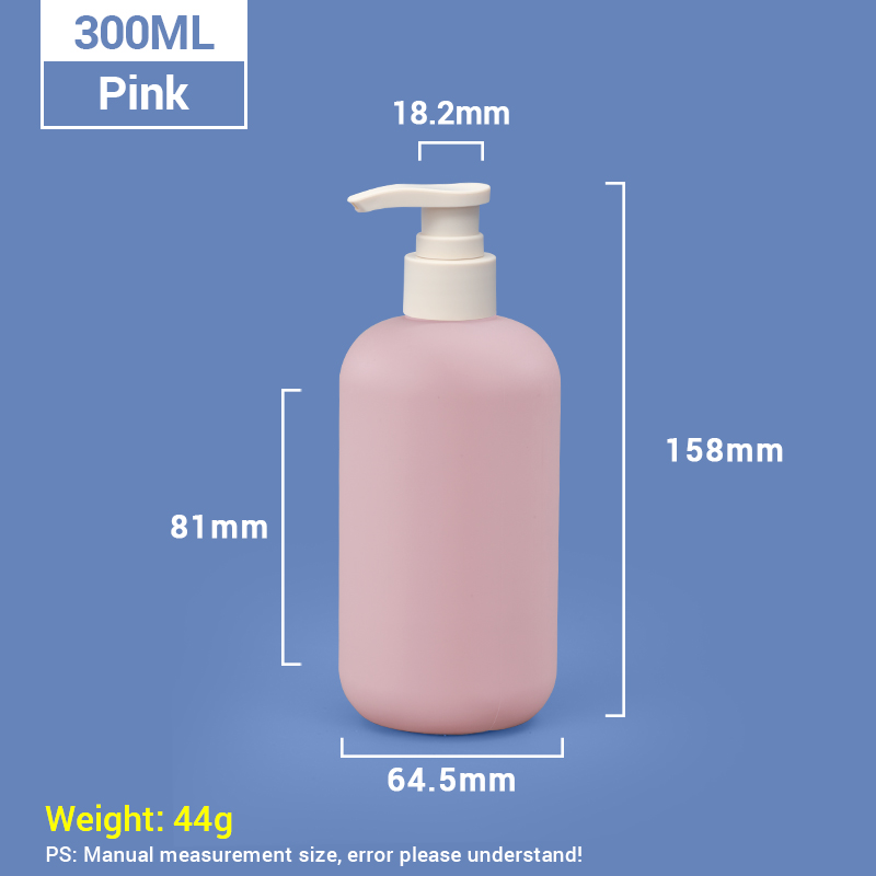 300 ml de botellas de champú de plástico rosa con tapa de la bomba de albaricoque