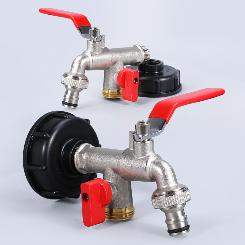 2.44 'Válvula de hilo fino Válvula sin plomo Manguera de latón Herramienta de válvula con válvula de bola (2 en 1 grifos dobles +latón)