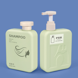 300 ml de champú cuadrado de plástico verde vacío y botella de acondicionador