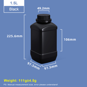 Botellas de plástico cuadradas de cuello ancho negro de 1500 ml con tapa negra