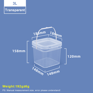 Cubo de plástico cuadrado transparente de 3 litros con tapa y asa