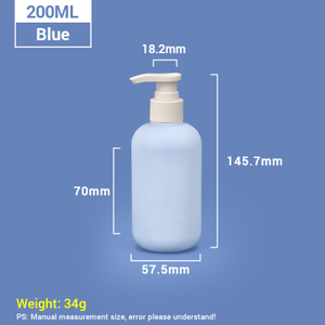 Botellas de champú de plástico azul de 200 ml con tapa de bomba de albaricoque