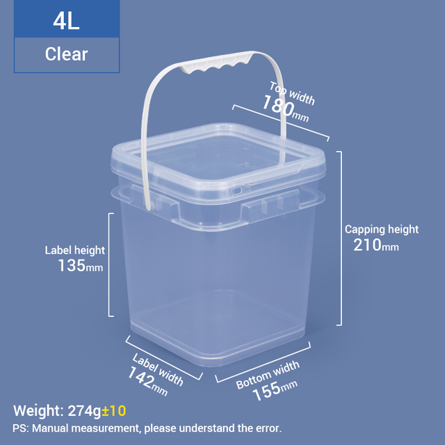 4L One Gallon Bucket de plástico cuadrado transparente