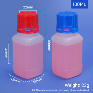 Botella HDPE de reactivo químico de forma cuadrada de 100 ml con tapón interno y tornillo de tornillo
