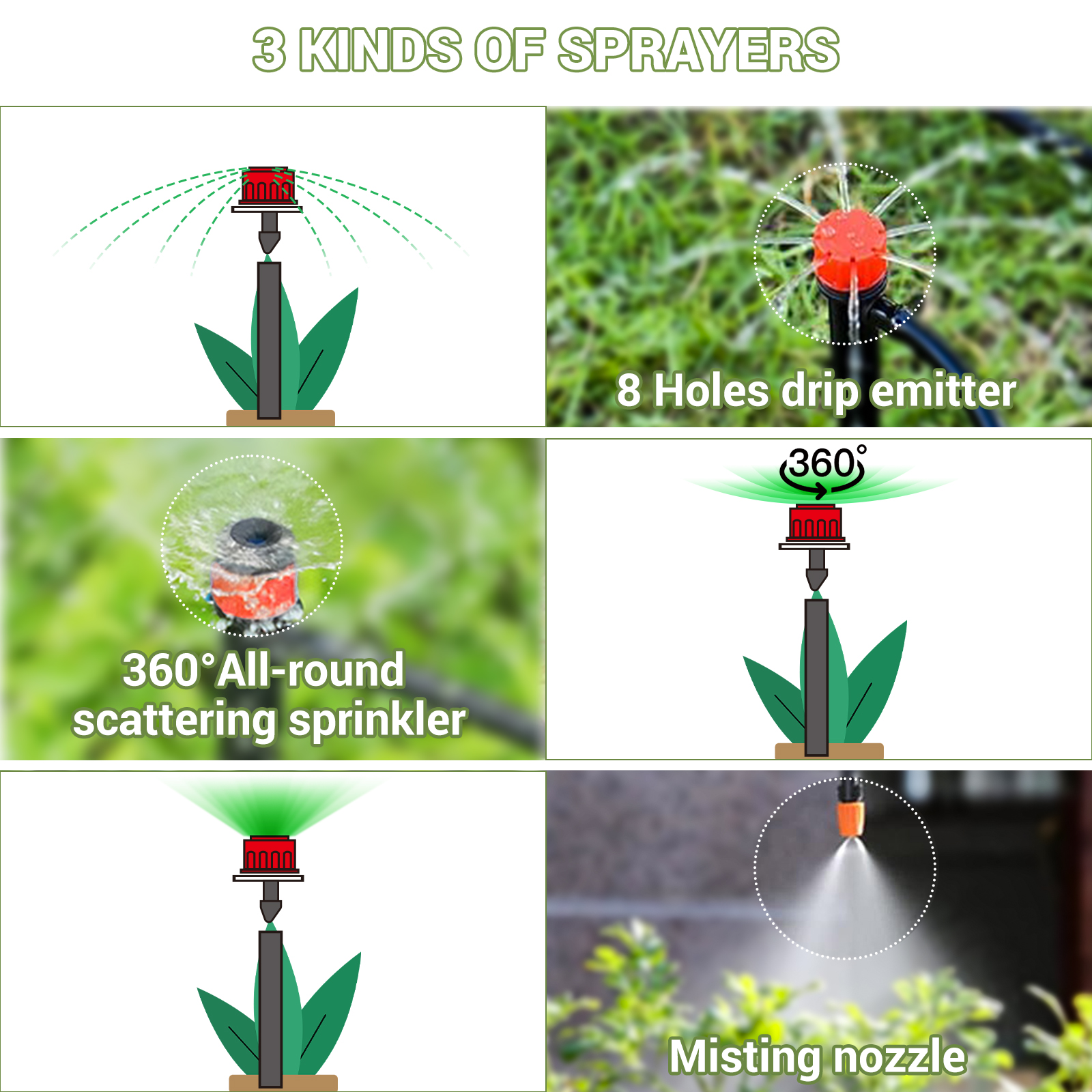 Sistema de riego por goteo para jardín, sistema de riego de plantas Accesorios para rociadores de invernaderos, kit de riego por goteo de 226 pies con tubos de 1/4 1/2 pulgadas para plantas para exteriores, cama de jardín elevada, patio en maceta, césped
