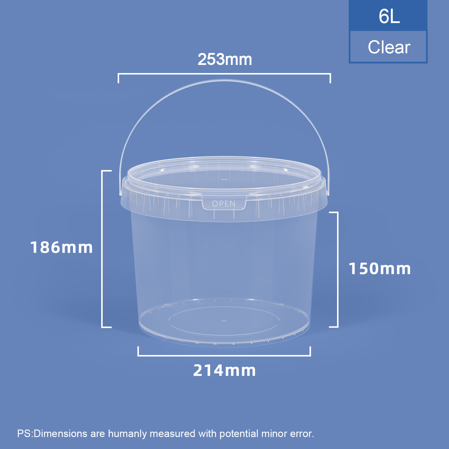 Cubo de plástico PP de calidad alimentaria de 6 litros con tapa