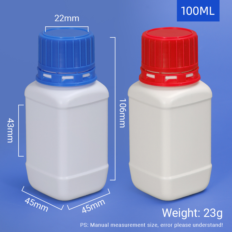 Grado de laboratorio engrosado de fugas en espesas de 100 ml de muestra de botella de muestra de sample de plástico para almacenamiento de reactivos químicos