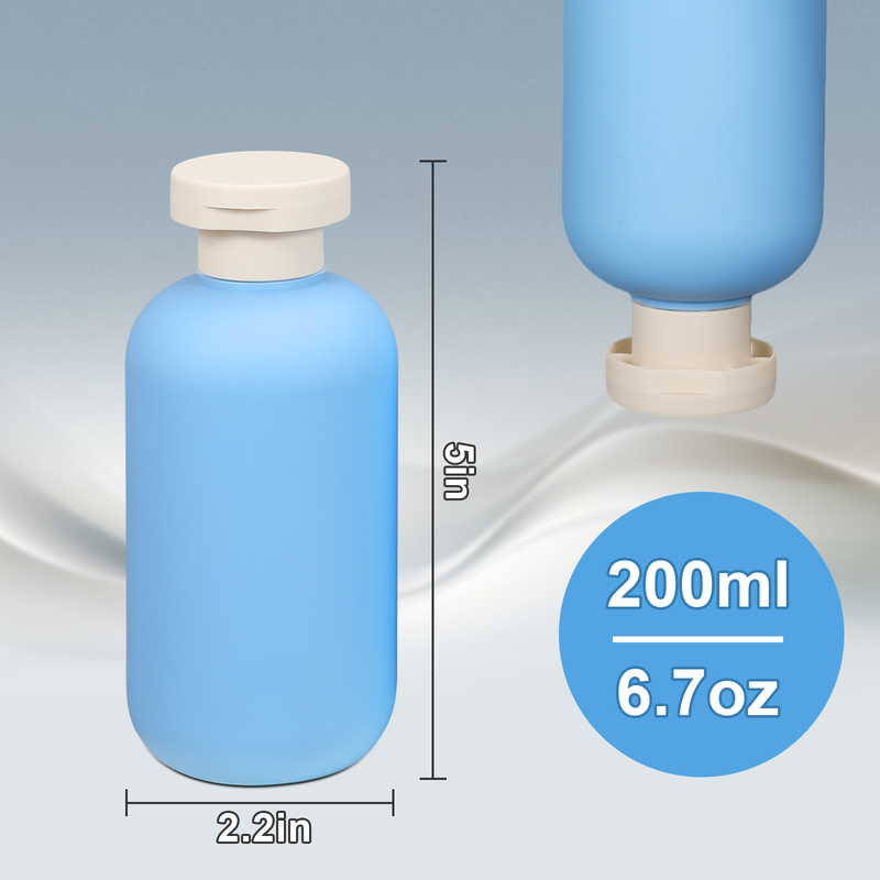 Bottillas de champú personalizadas de 200 ml de azul claro con tapa de flip