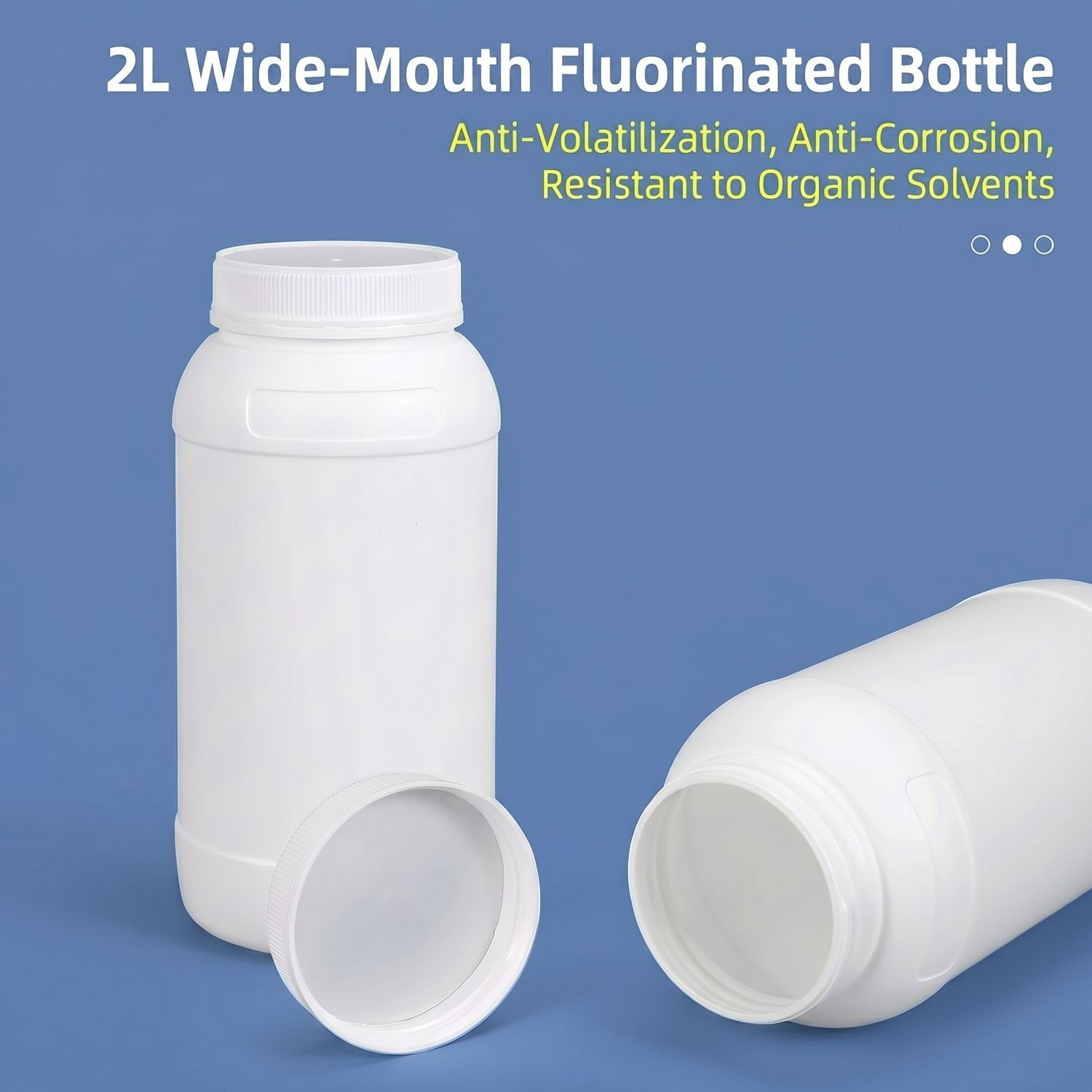 Venta al por mayor de botella de HDPE fluorado de 2L, recipiente de boca ancha a prueba de fugas para líquidos viscosos y disolventes orgánicos