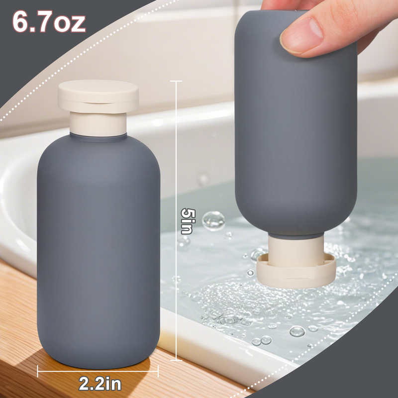 Bottillas de champú de viaje gris pequeño de 200 ml de plástico con tapa de chorro