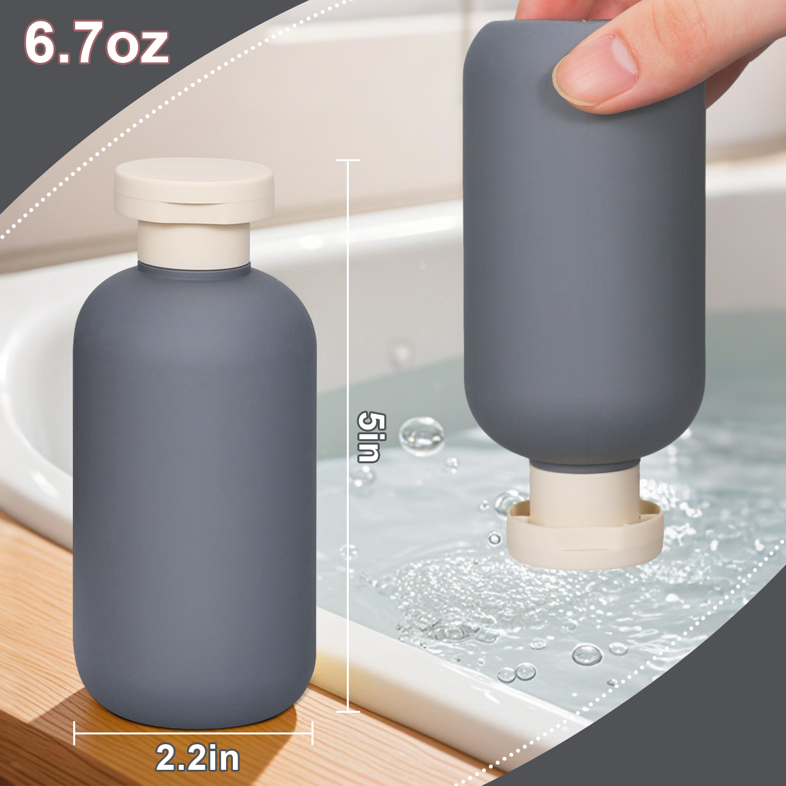 Bottillas de champú de viaje gris pequeño de 200 ml de plástico con tapa de chorro