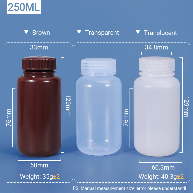 Botella de plástico de plástico/hdpe de cuello de 250 ml de ancho