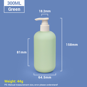 300 ml de botellas de champú de plástico verde con tapa de bomba de albaricoque