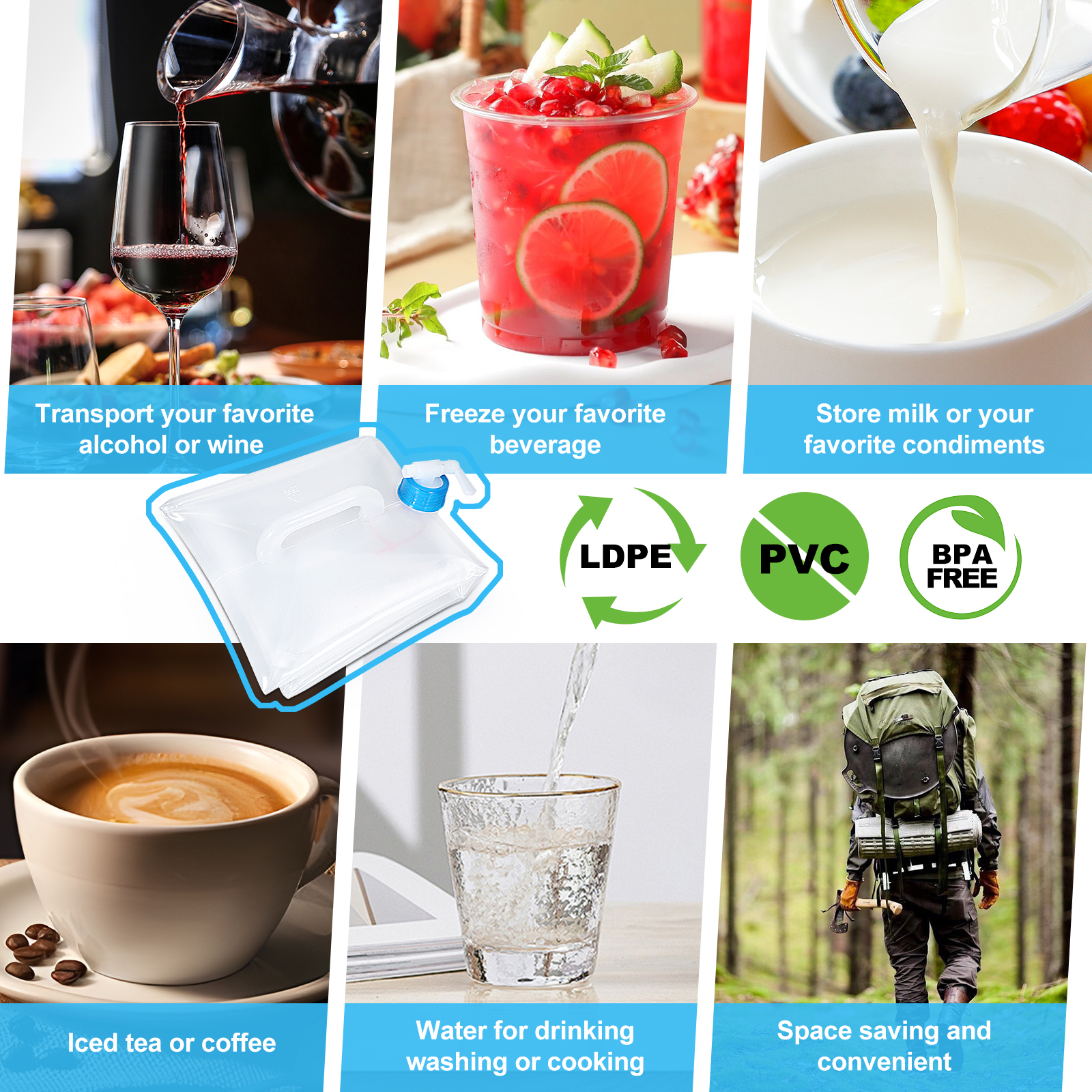 Bidón plegable de plástico de 5 litros