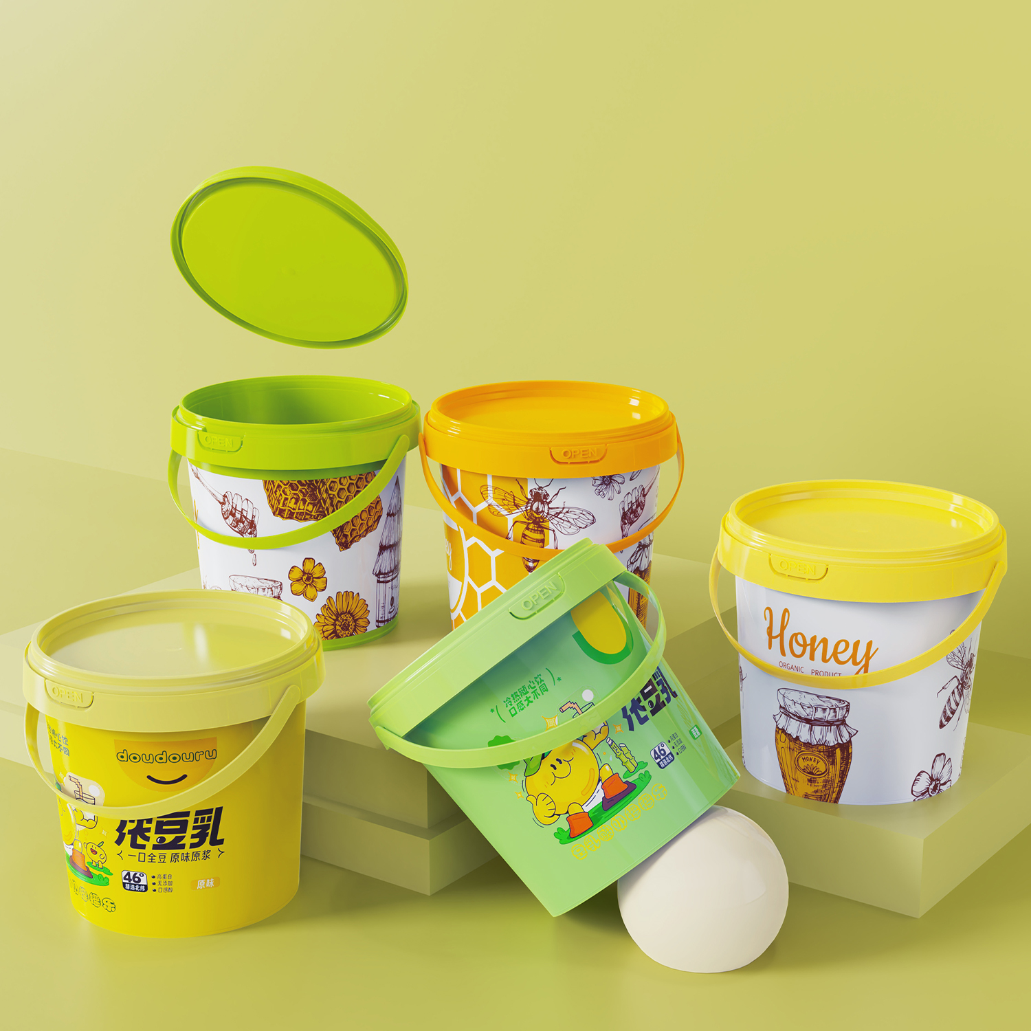 2500 ml de 2.5 LTR de plástico redondo de grado alimenticio y bañera