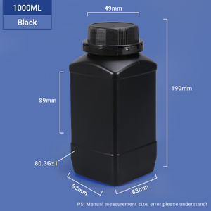 Black-1000ml 1l de ancho Botella de HDPE cuadrado para envases de polvo químico 