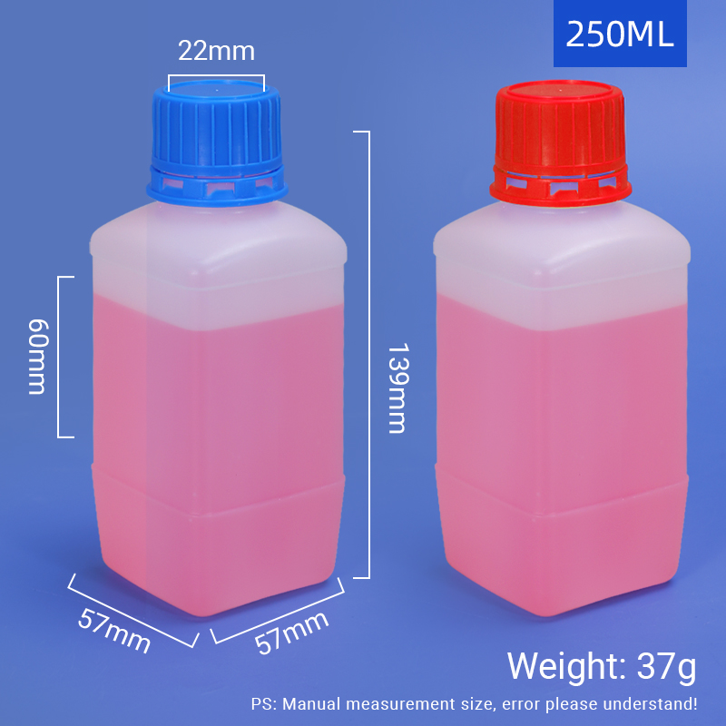 Botella de muestra de HDPE cuadrada en espesas de grado de laboratorio para el almacenamiento de reactivos químicos 