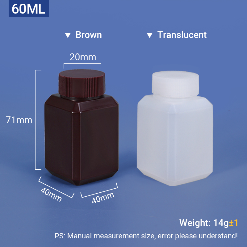 Botella HDPE cuadrada de 60 ml para productos químicos