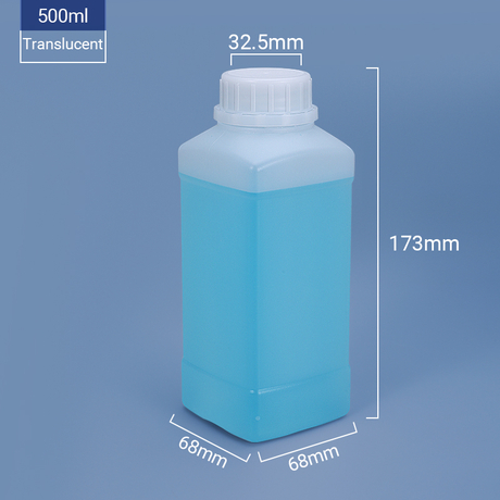 500 ml Botella de HDPE de plástico cuadrado de grados alimentos con tapa de tornillo evidente 