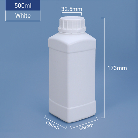 Botella HDPE de plástico cuadrada de 500 ml con tapa de tornillo evidente de manipulación 