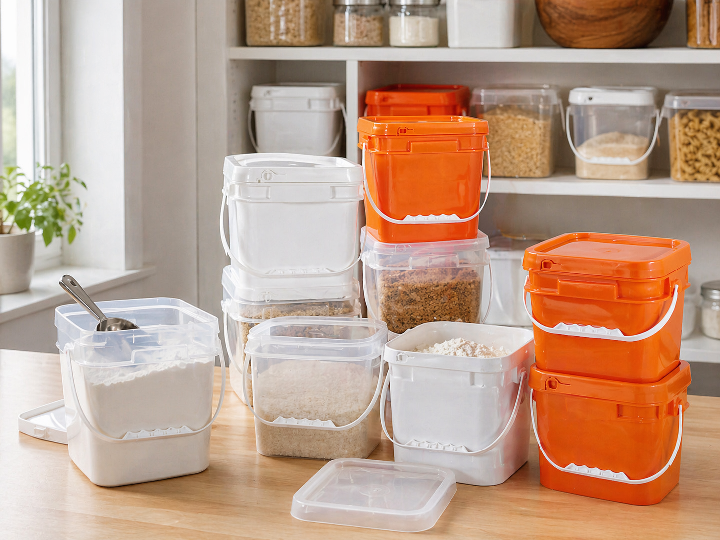 Despensa de cocina Almacenamiento de alimentos con cubos de pl&aacute;stico cuadrados.png