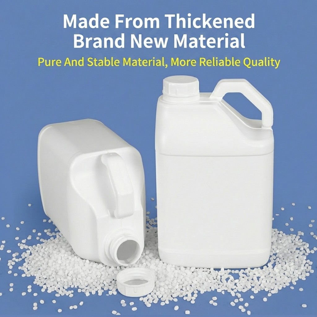 Bidón cuadrado de plástico HDPE de 5L con mango grande, tapón de rosca, revestimiento de aluminio, a prueba de fugas para pintura y productos químicos