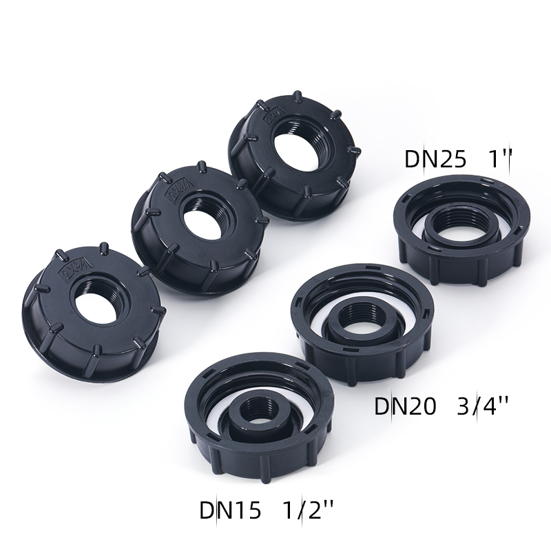 IBC Adaptador Adaptador de 60 mm Hilo grueso 1/2 '3/4 '' 1 pulgada de salida, 275-330 galones con conector de tapón de drenaje para manguera de jardín de tanques de agua para el tanque de agua