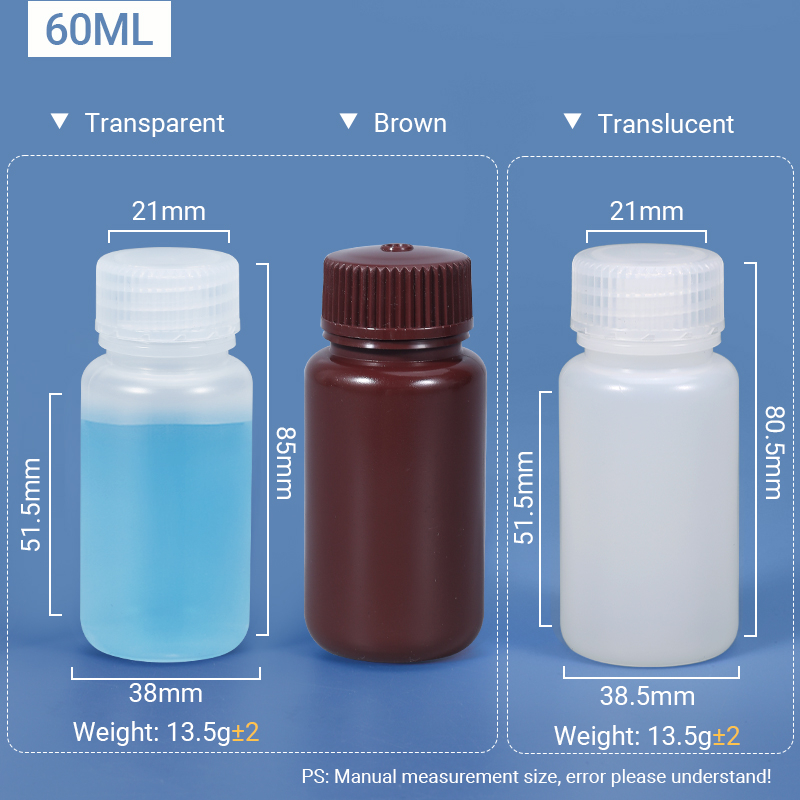 Botella de plástico de plástico de cuello de 60 ml de ancho