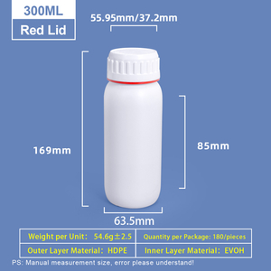 Botella Coex de plástico blanco de 300 ml con anillo de color rojo alrededor de la tapa