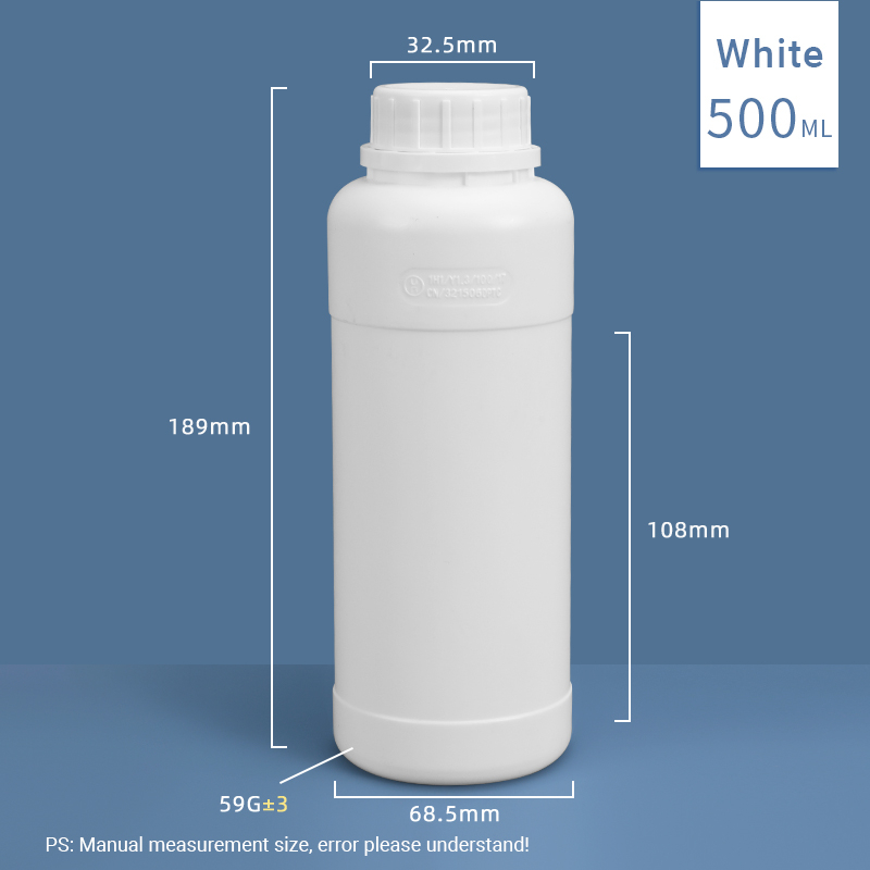 500 ml Botella de plástico de plástico fluorado y PTFE de fluoración química 