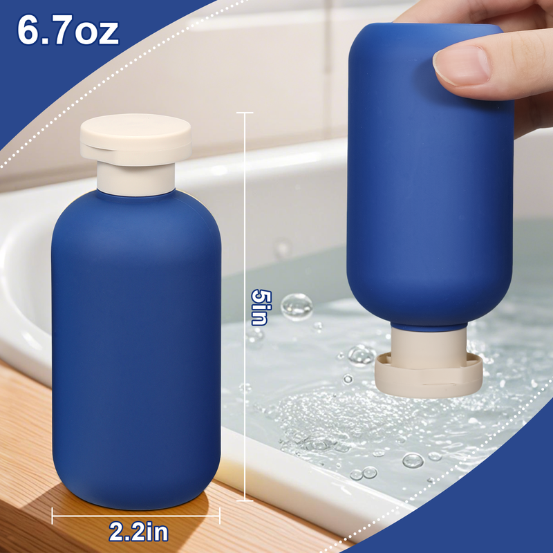 Bottillas de champú de viaje azul de 200 ml de plástico con tapa de flip