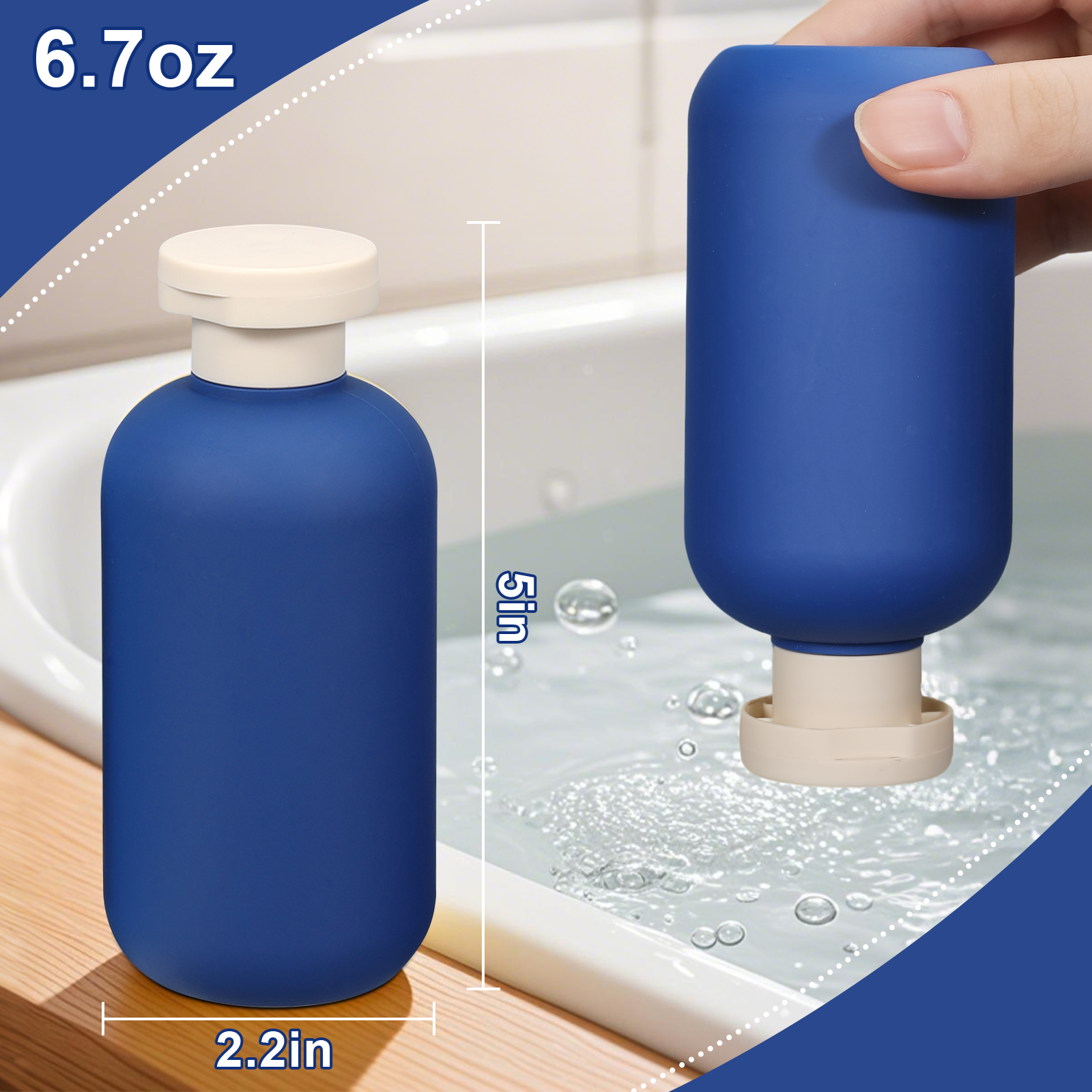 Bottillas de champú de viaje azul de 200 ml de plástico con tapa de flip