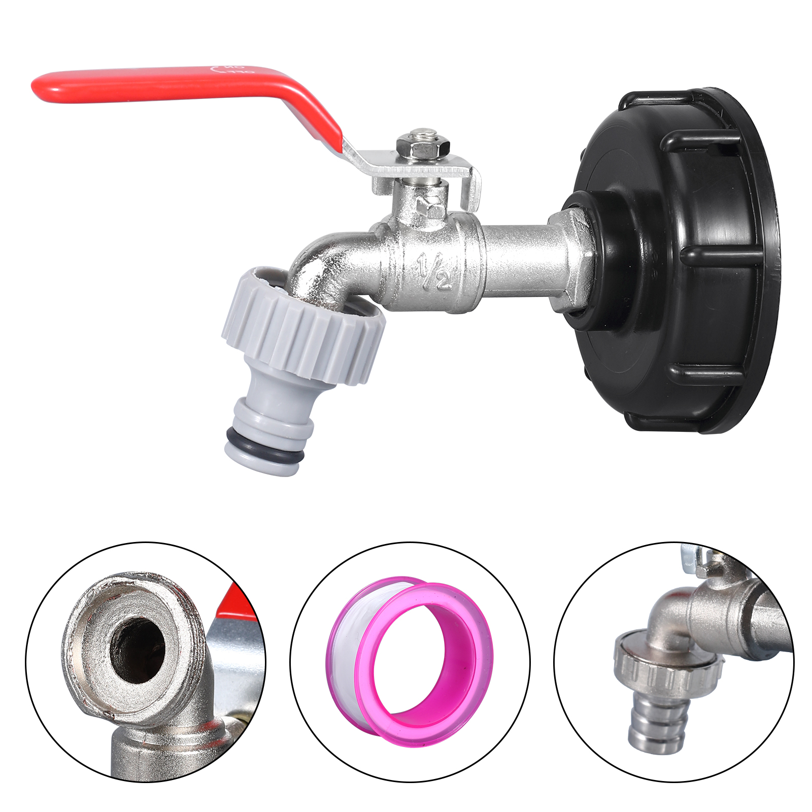 2.36 '' '60x6 Hilo grueso, adaptador de bolso IBC 1/2 hilo femenino de 3/4 pulgadas, conectores de tanque de agua Extensión de la válvula de la manguera de jardín