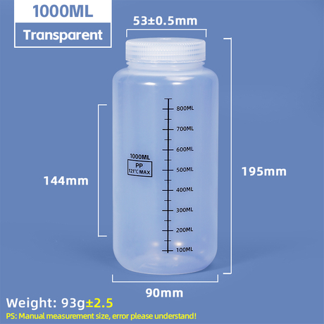 Botellas de reactivo de plástico graduadas de boca ancha de 1000 ml