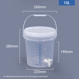 Cubo medidor de plástico graduado redondo de 10L con grifo