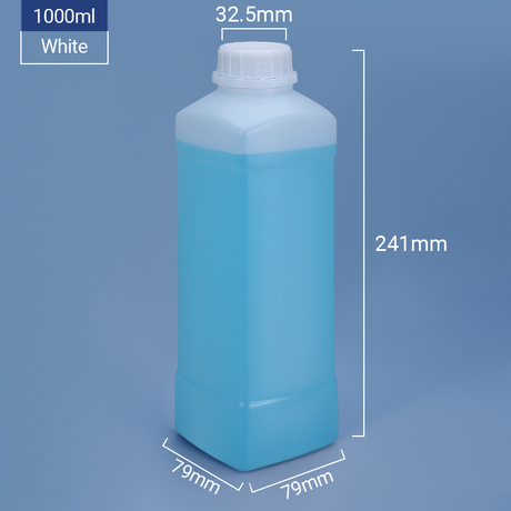 1000 ml de 1L cuadrado de plástico cuadrado HDPE con tapa de tornillo evidente: