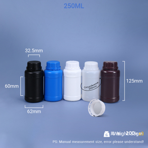 Botella de plástico HDPE de 250 ml con tapa TE y cubierta medidora