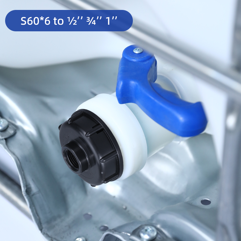S60X6 Hilo grueso a 1/2 '3/4 ' 1 'Hilo interno accesorios del tanque IBC, adaptador de drenaje de plástico para la válvula de grifo de la manguera (3/4 '')