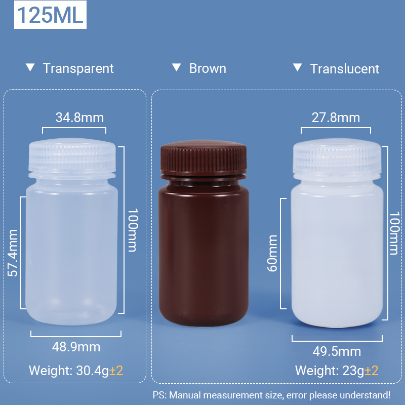 Botella de plástico de plástico de 125 ml de ancho de ancho