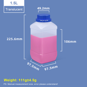 Botellas de plástico cuadradas translúcidas de cuello ancho de 1500 ml con tapa azul