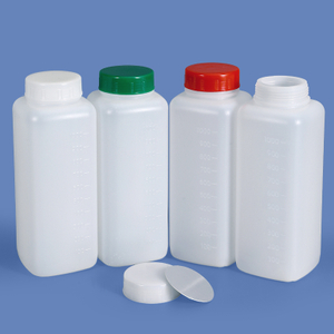 Botella de plástico cuadrada de boca ancha HDPE de 1 litro, cuello de 60 mm con graduación para envases de polvo y líquidos espesos