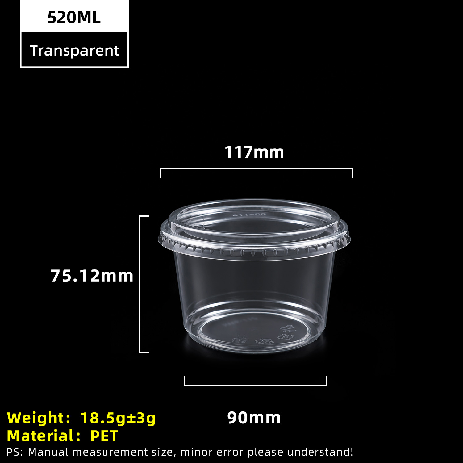 Vaso de plástico PET transparente de 14 oz y 520 ml
