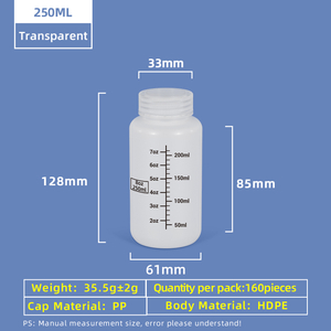 Botella de reactivo de HDPE de 250 ml y 8 oz con tapón de rosca