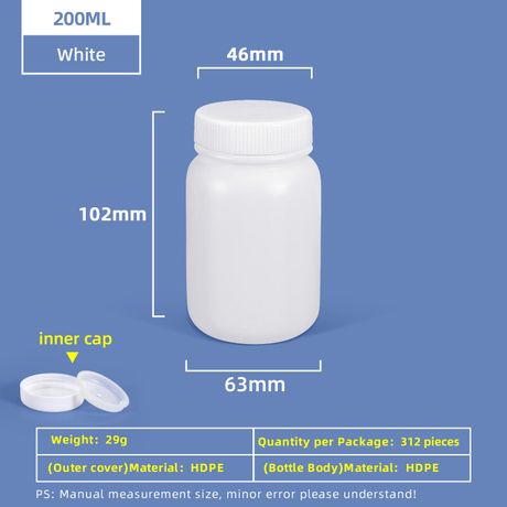 Botella de plástico de boca ancha de HDPE de 200 ml con tapa interior a prueba de fugas para uso en laboratorio químico