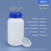 Botella de plástico de boca ancha de HDPE de 500 ml con tapa interna de línea de escala a prueba de fugas
