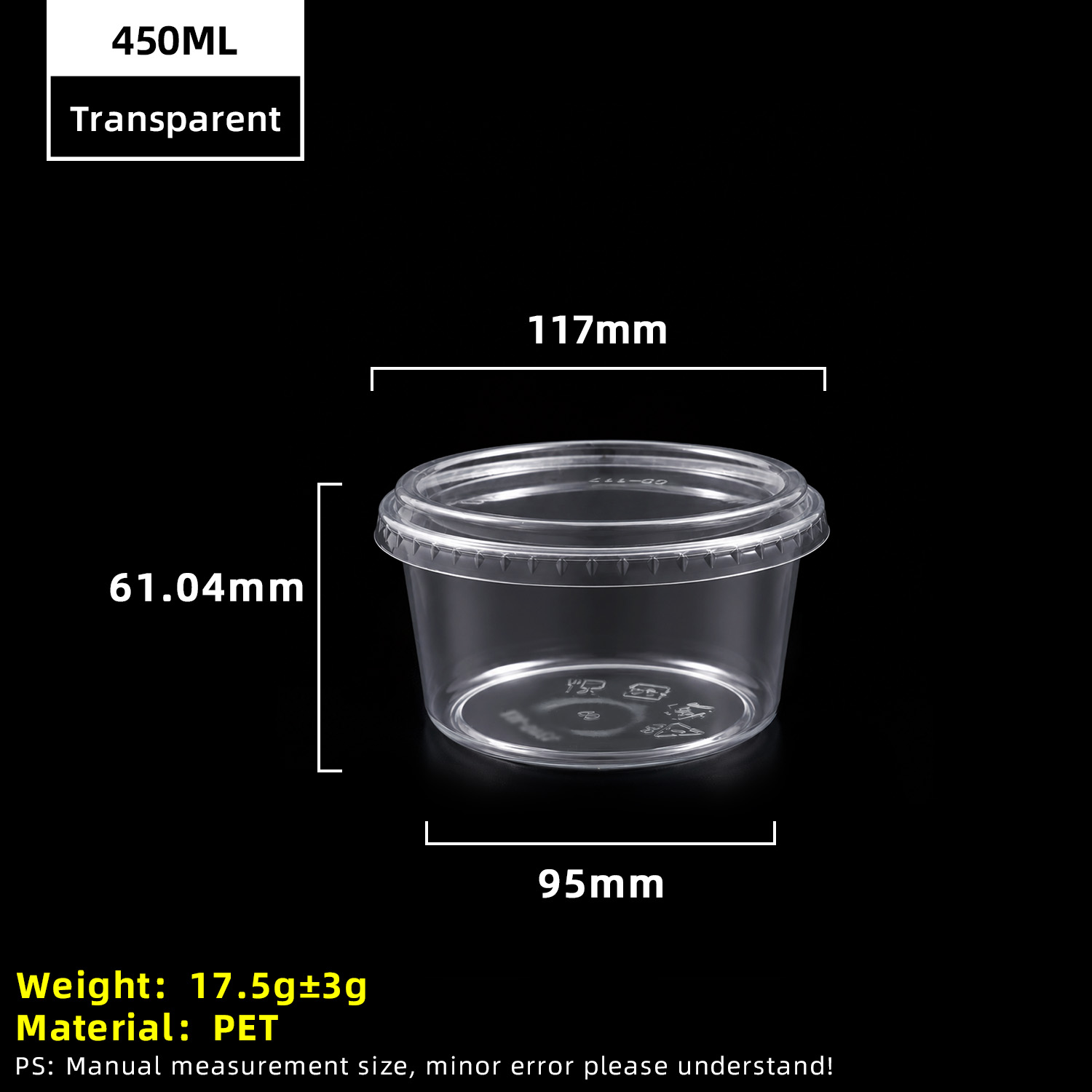 Vaso de plástico PET transparente de 12 oz y 450 ml