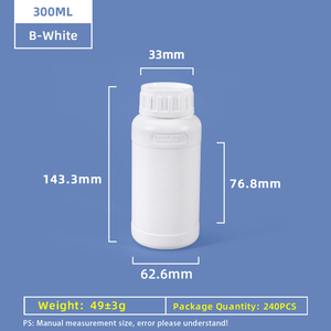 Botella de HDPE y PTFE de plástico fluorado seguro para productos químicos de 300 ml 