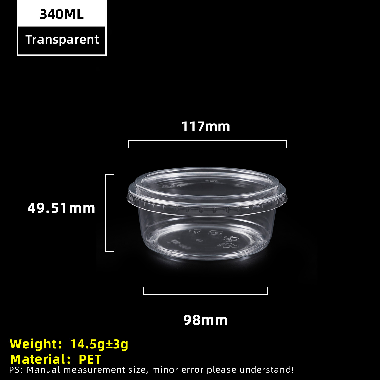 Vaso de plástico PET transparente de 8 oz y 340 ml