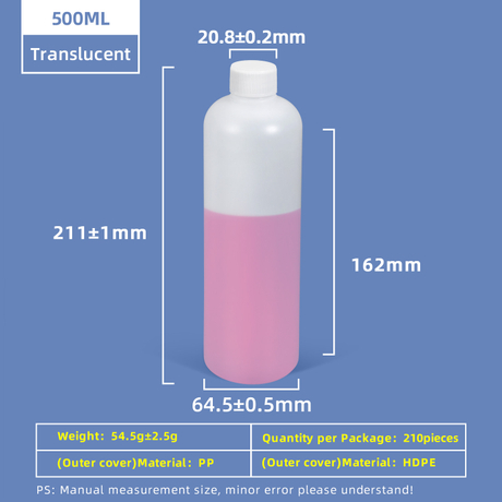 Botella de PE blanca translúcida de 500 ml con junta de inducción con tapón de rosca