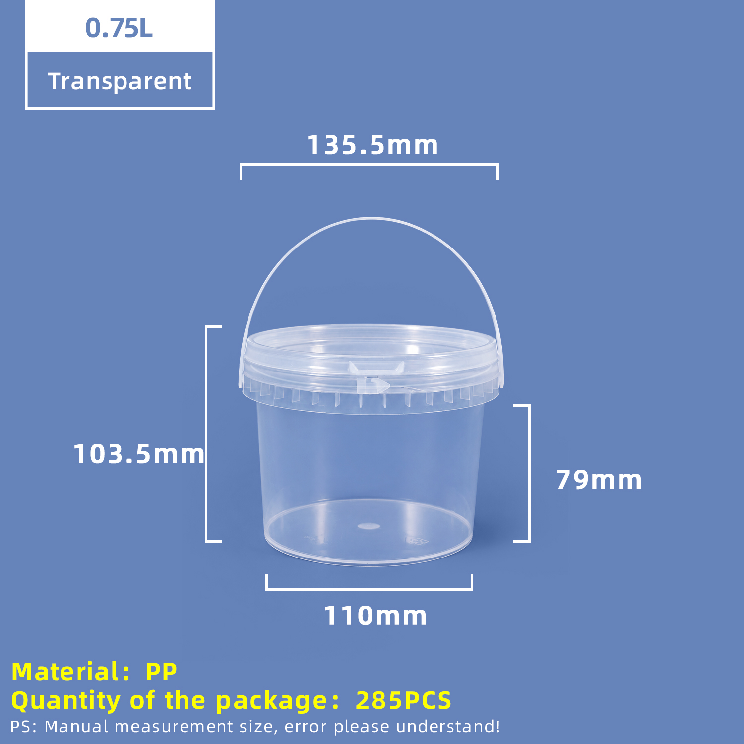 Cubo de plástico de calidad alimentaria de 750 ml con tapa